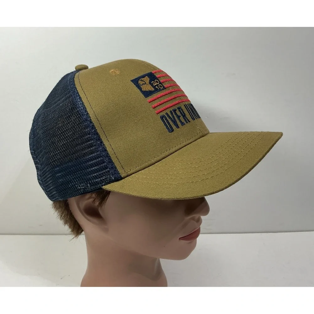 Over Under Mens Hat Khaki Tan Blue Mesh Back SnapBack Hunting Cap - Picture 3 of 7